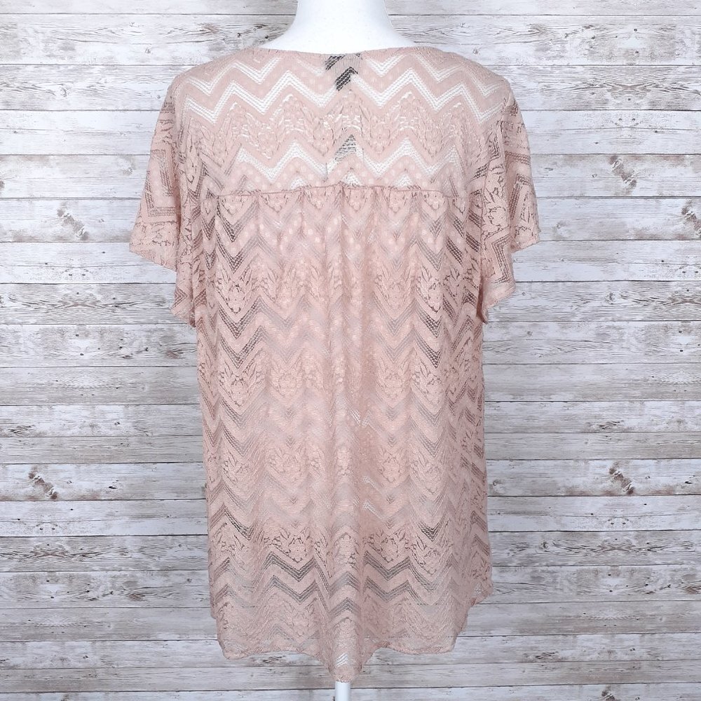 Torrid Sheer Lace Blouse 1X Peach Blush Top Stretch 53A - Picture 3 of 6